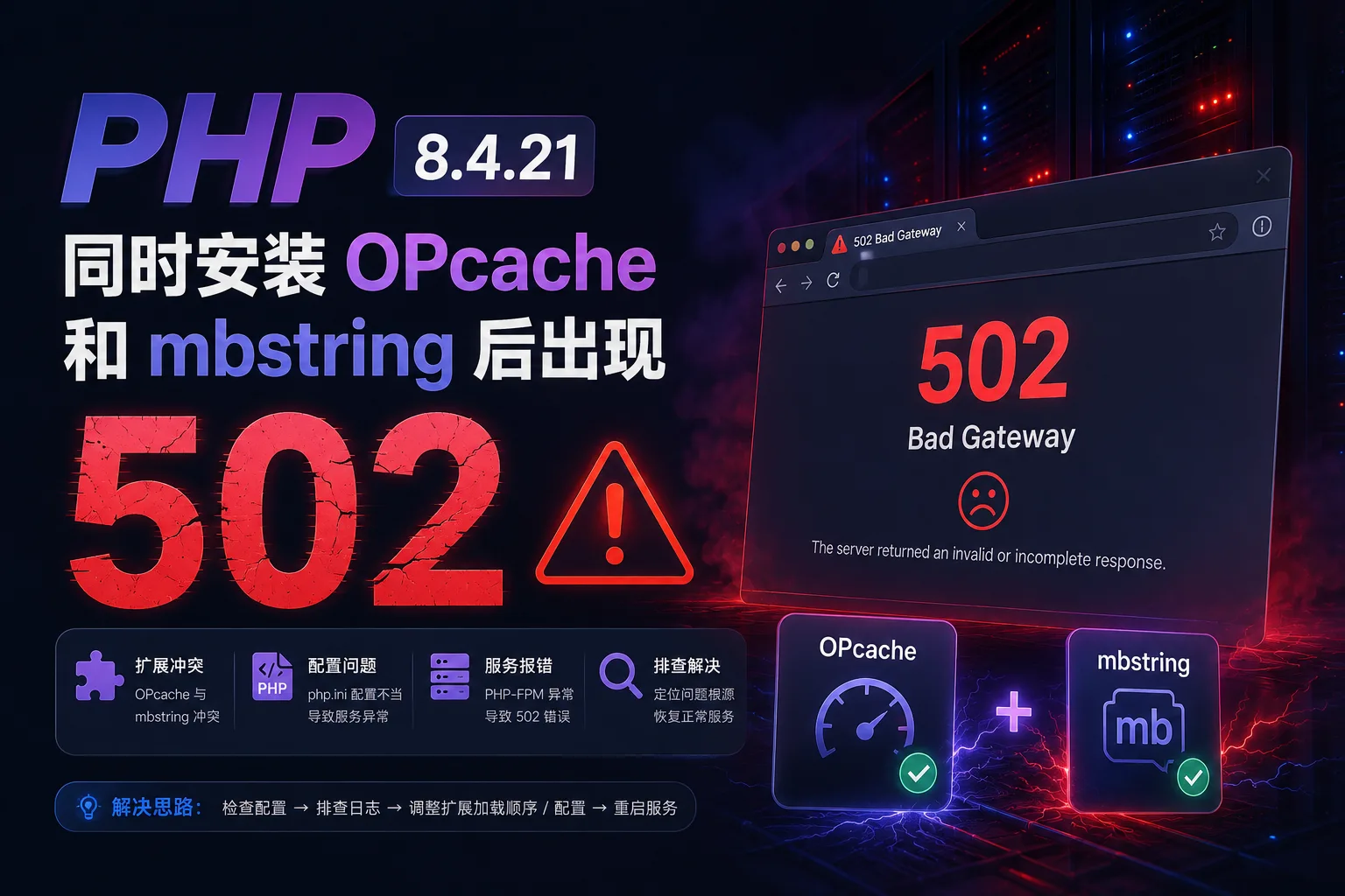 PHP 8.4.21同时安装 OPcache 和 mbstring 后出现 502